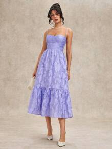 SHEIN BAE 女士紫色提花无袖甜美 V 领节日连衣裙 - 紫色 - 查看 3