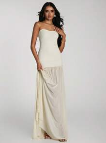 SHEIN BAE Women's Solid Color Ruffled Hem Dress - Apricot - View 4