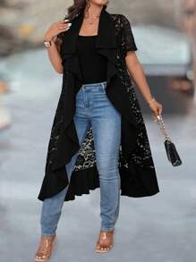 SHEIN LUNE 大码女式优雅休闲蕾丝拼布撞色材质夹克