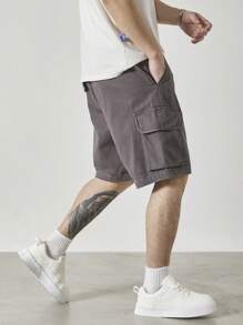Claim Dot 男士宽松深灰色休闲牛仔工装短裤 - 深灰色 - 查看 7