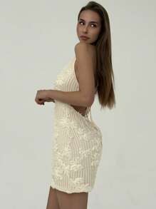 Aloruh Backless Knit Jacquard Halter Dress For Women