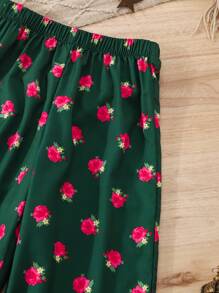 2pcs/Set Tween Girl Retro Print T-Shirt & Retro Printed Pants Set - Green - View 3