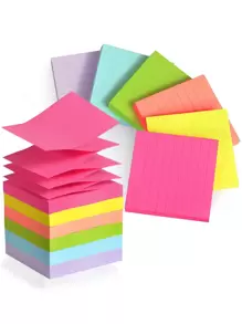 6 paquetes de notas adhesivas autoadhesivas con líneas, estilo acordeón de 3x3 pulgadas, 300 hojas de notas adhesivas con líneas, accesorios escolares y de oficina (colores oscuros)