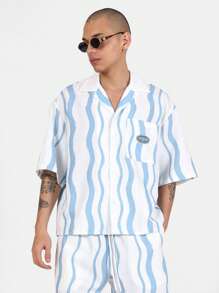 SUMWON Completo estivo da spiaggia, vacanza e tempo libero, con motivo a onda, composto da camicia a maniche corte e pantaloncini, vestito coordinato, vestibilità comoda, set da due pezzi per il relax