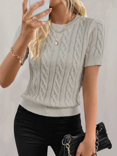 EMERY ROSE New European And American Autumn/Winter Blogger Same Style Chic 3D Twist Decor Round Neck Knit Sweater, Versatile