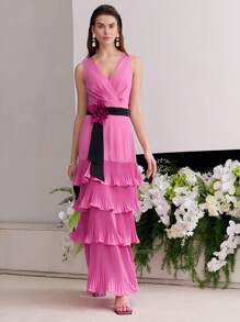 MOTF Soiréza VESTIDO DE CAPAS CON ESTAMPADO FLORAL ESTÉREO - Rosa Fucsia - Ver 3