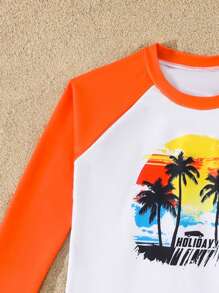 2 件套男童泳裤、热带印花插肩袖上衣和编织沙滩短裤、儿童沙滩装 - 彩色 - 查看 6