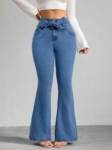 SHEIN Tall Jeans de talle alto con piernas acampanadas y elásticos para mujeres, pantalones vaqueros de talle alto azules para mujeres altas, pantalones para mujeres altas, jeans acampanados para mujeres altas, jeans para mujeres altas en verano