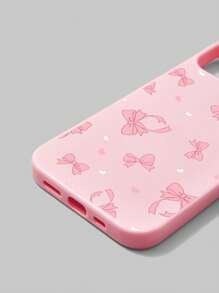 ROMWE Kawaii 1 件可爱粉色蝴蝶结和心形图案粉色果冻手机壳适用于 iPhone 13/14/15/16 - 彩色 - 查看 2