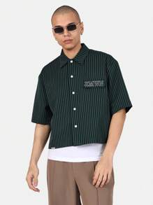 SUMWON Camisa casual a rayas con botones, top corto, moda urbana juvenil para festivales de verano y campus universitario