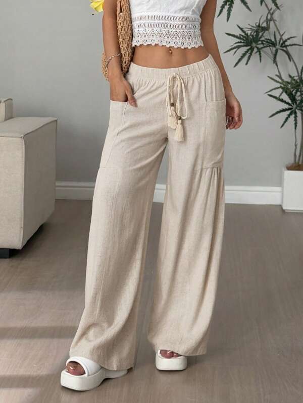 Flirla Women Belted Design Comfortable Cropped Pants, Outdoor Casual