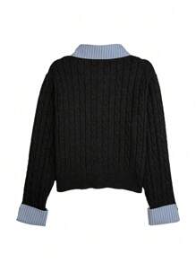 Franclia New Blogger-Style Fashionable Design Sense Preppy Style 2 In 1 Patchwork Knitted Cardigan Crop Sweater Fall Winter Cloth For Women