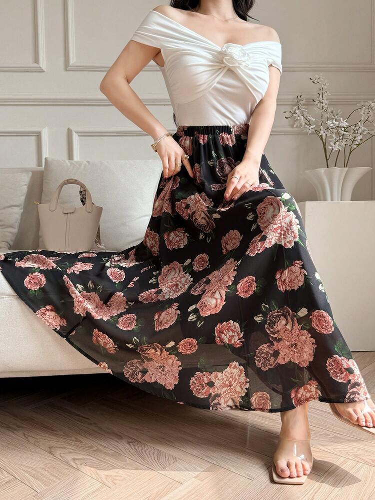 Women's Floral A-Line Skirt, Minimalist And Fashionable, Suitable For Summer