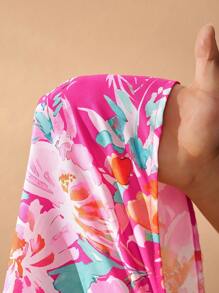 Slaydiva Plus Size Women's Boho Maxi Dress: Pink Floral Print, Sleeveless With Cowl Neck And High Slit - Multicolor - View 6