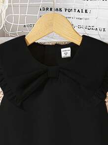 Young Girl The New Style Of Short-Sleeved Chiffon Top With A Bowknot. It Features A Bubble Hem, Is Comfortable, And Represents The Fashion , Being Elegant, Sweet, And Cute, A Must-Have For Daily Wear - Black - View 6