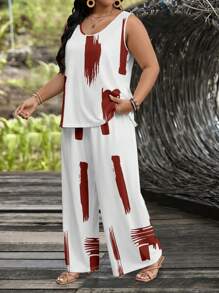 EMERY ROSE 2 件套女士加大码圆领无袖上衣和短裤套装，适合夏季