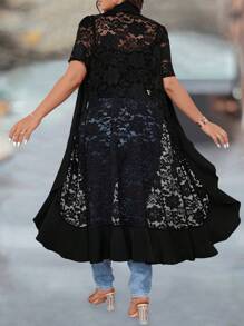 SHEIN LUNE 大码女式优雅休闲蕾丝拼布撞色材质夹克