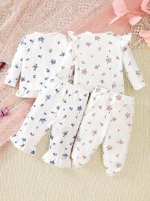 Newborn Minimalist Ditsy Floral Long Sleeve Long Pants Pajama Set With Long Sleeve Top