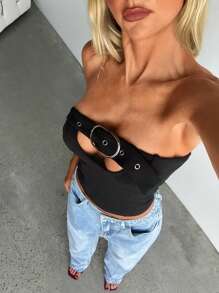 Aloruh Women's Sexy Silver Metal Decor Bustier Concert Women Rave Festival Women Summer Tops Summer - Multicolor - View 3