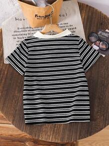 Tween Boys' Casual Daily Striped Collar Short Sleeve Loose Knit Polo Shirt