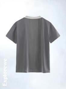 2pcs/Set Boys Light Grey Summer Casual Gym Outdoor Moisture-Wicking Quick Dry Color Block Crew Neck T-Shirt And Reflective Zip-Up Shorts Outfit Set - Grey - View 12