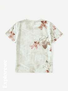 SHEIN Tricou cu mânecă scurtă în aer liber cu imprimeu de frunze pentru fete Tween