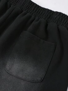 ROMWE MEN Street Life 2pcs Men Hip Hop Washed Skeleton Print T-Shirt And Shorts Set, Halloween - Brown - View 7