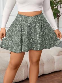 SHEIN Essnce Quần short đen trắng thời trang thường ngày rộng rãi có túi họa tiết hoa nhỏ xinh dành cho nữ cỡ lớn - Nhiều màu - Xem 5