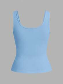 Slaydiva 休闲百搭白色深 U 领工字背心-C - 藍色 - 查看 2