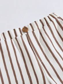 SHEIN Leap Crew Young Boy Loose Casual Stripe Shorts With Waist Button Design - Multicolor - View 4