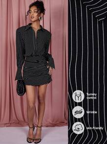 COSMINA Women Striped Long Sleeve Ruffle Hem Fashion Mini Dress - Grey - View 7