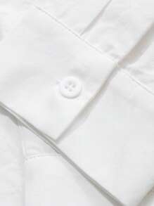 DAZY 女式秋季马图案落肩长袖单排扣休闲宽松衬衫，秋季女装 - 白色 - 查看 6