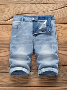 SHEIN Tween Boy Fashion Casual Y2k Blue Base Mix And Match Comfortable Blue Stretch Tight Denim Shorts For Boy Soft Dailywear And Kids Summer And Spring Clothes - Blue - View 7