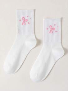 DOMINATE Calzini bianchi a metà polpaccio da donna con design a fiocco rosa artistico - Multicolore - Visualizzare 1