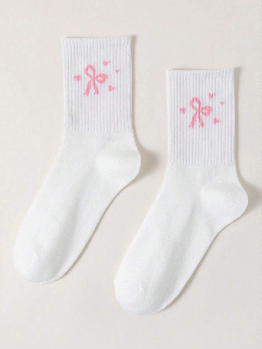 DOMINATE Calzini bianchi a metà polpaccio da donna con design a fiocco rosa artistico - Multicolore - Visualizzare 1