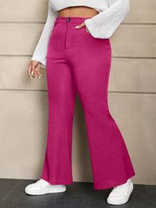 SHEIN EZwear Plus Size Fuchsia Pink Knitted Flare Pants - Hot Pink - View 1