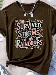 SHEIN LUNE Camisetas de manga corta de talla grande "Too Many Storms"