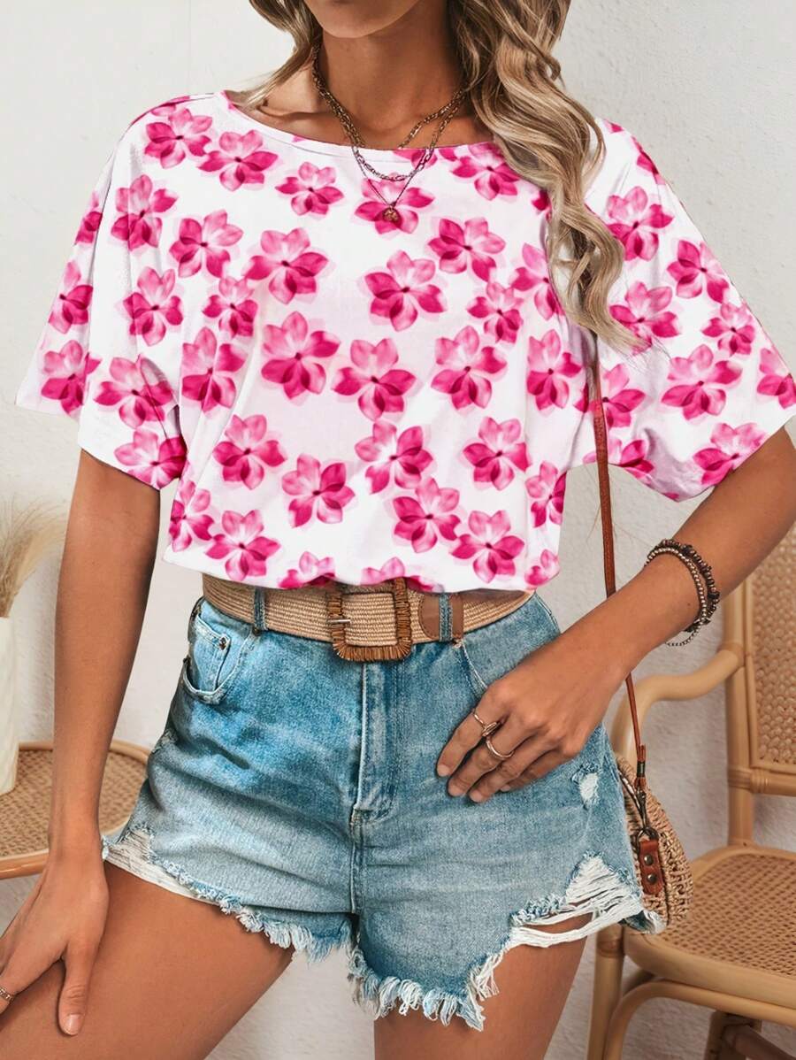 SHEIN LUNE Women's Floral Printed Bodysuit, Suitable For Vacation In Summer - Multicolor - View 1