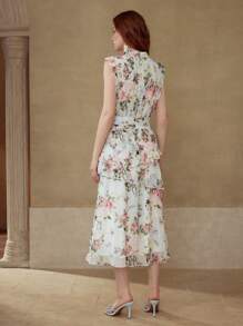 MOTF PREMIUM 花卉印花褶饰连衣裙 - 彩色 - 查看 6