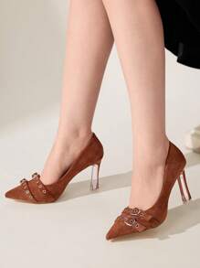 CUCCOO CHICEST Fashionable High Heel Shoes With Buckle Decor Spring Break Easter Prom Heels - Brown - View 2