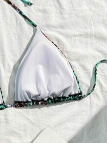 SHEIN Swim Curve Plus Size Women 1pc Random Print Halter Neck Triangle Cup Casual Holiday Swimwear Top For Summer Beach Vacation - Multicolor - View 5