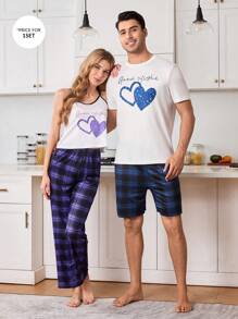 CoupledUp Men's Heart & Galaxy Pattern Print Pajama Set, Couples Loungewear - Multicolor - View 2