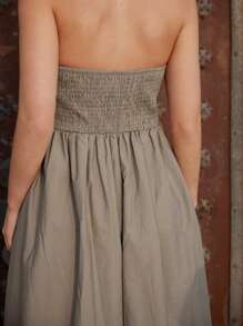 Maija Plus Women Summer Holiday Tube Top Dress - Khaki - View 2