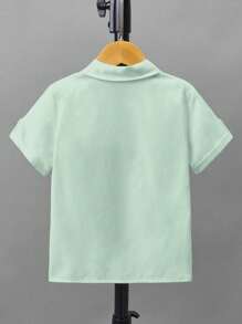 SHEIN Leap Crew Young Boy Plain Color Single-Breasted Casual Fashion Shirt - Mint Green - View 2