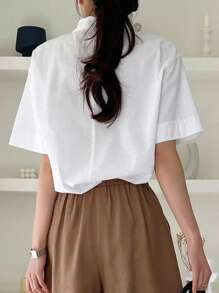 DAZY Blusa Sólida De Cuello Alto Simulado Y Hombro Caído - Blanco - Ver 2