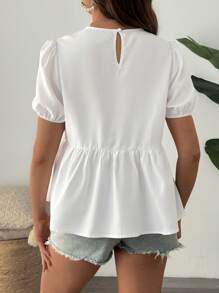 SHEIN Comfortable Puff Sleeve Ruffle Hem Women Blouse, Maternity Wear - White - View 2