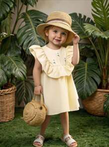 Girls Summer Dress, Baby Girl New Sleeveless Floral Print Fashion Princess Dress - Apricot - View 2