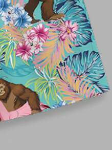 Manfinity RSRT 2pcs Men's Tropical Print Short Sleeve Shirt And Shorts Set, Vacation - Multicolor - View 3