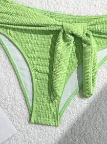 Swim Vcay Bộ đồ bơi bikini 2 mảnh gợi cảm buộc dây màu trơn cho nữ, đi biển mùa hè - Màu xanh Ô liu - Xem 7