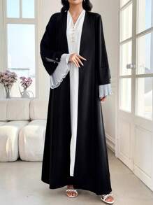 Al Najma 女士纯色前扣长袖简约长袍，端庄长袍